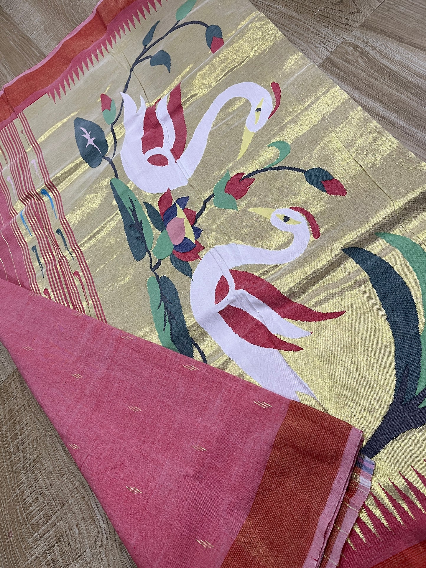 paithani pink swan