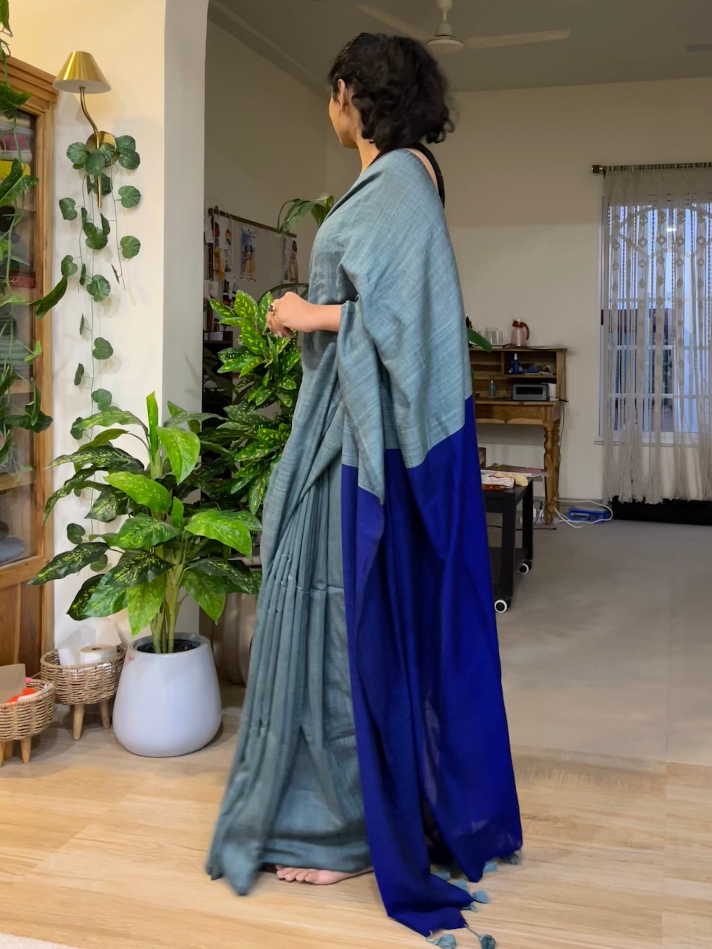 Mirari Azure Melange Stripe Effect Soft Blue Saree