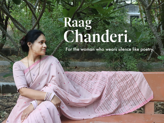 Women wearing a lightweight Chanderi saree from the Raag Chanderi collection