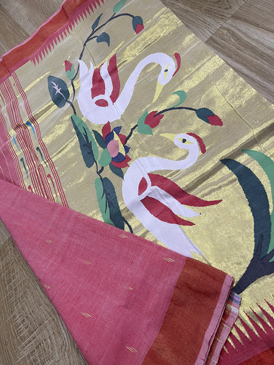 paithani pink swan