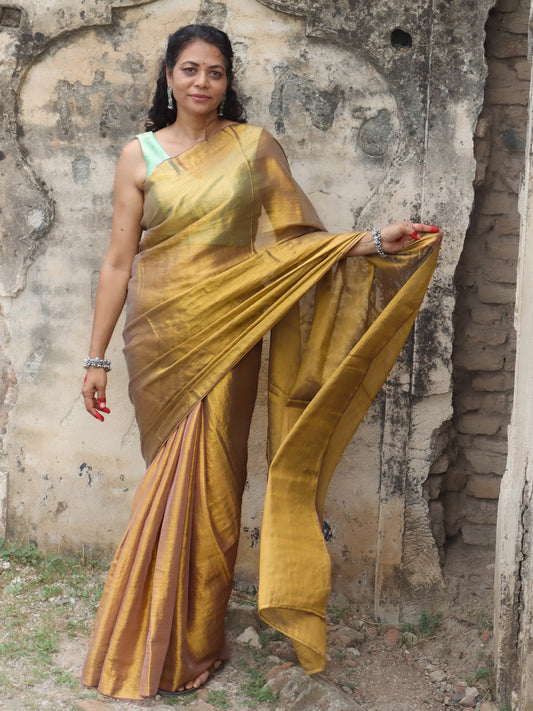 Tejaswini - Copper Gold Zari Cotton Saree