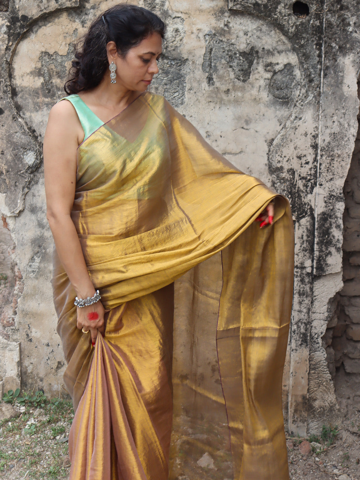 Tejaswini - Copper Gold Zari Cotton Saree